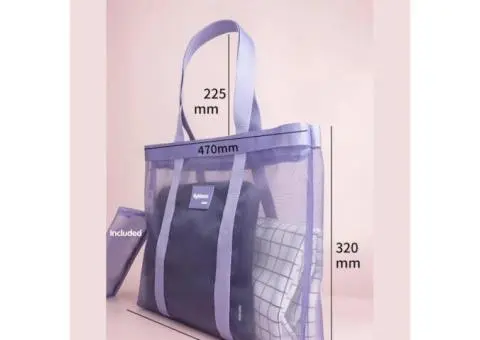 Vignette Stationery Large Heavy Duty Lightweight Nylon Mesh Foldable Tote Zipper - 2/3