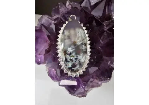 Handmade Jeweled Silver Pendant with Seven-Colored Spring Agate