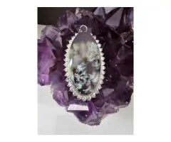 Handmade Jeweled Silver Pendant with Seven-Colored Spring Agate