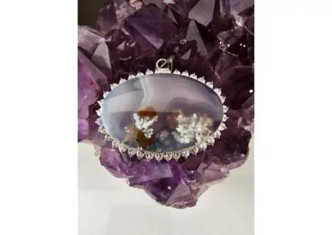 Handmade Jeweled Silver Pendant with Spring Agate