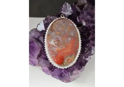 Handmade Jeweled Silver Pendant with Autumn Agate