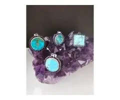 Handmade Jeweled Silver Pendants with Original Neyshabur Turquoise