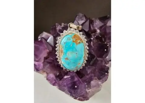 Handmade Jeweled Silver Pendant with Original Neyshabur Turquoise
