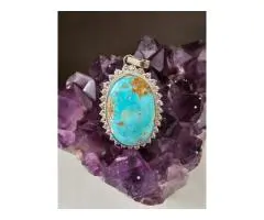 Handmade Jeweled Silver Pendant with Original Neyshabur Turquoise