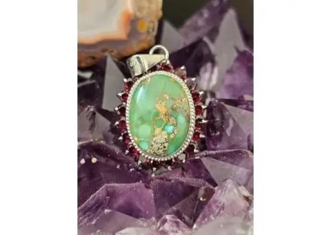 Handmade 950 Jeweled Silver Pendant with Original Neyshabur Blue-Green Turquoise
