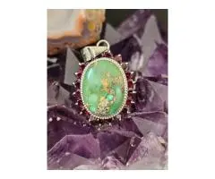 Handmade 950 Jeweled Silver Pendant with Original Neyshabur Blue-Green Turquoise