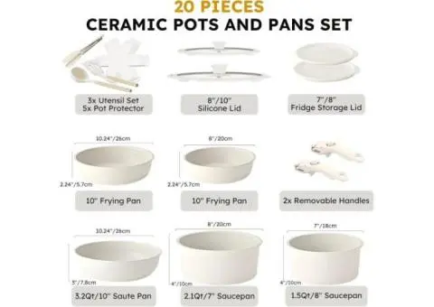 20 Piece Pots and Pans Set, Safe Nonstick Cookware with Detachable Handle, Induc