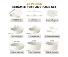 20 Piece Pots and Pans Set, Safe Nonstick Cookware with Detachable Handle, Induc