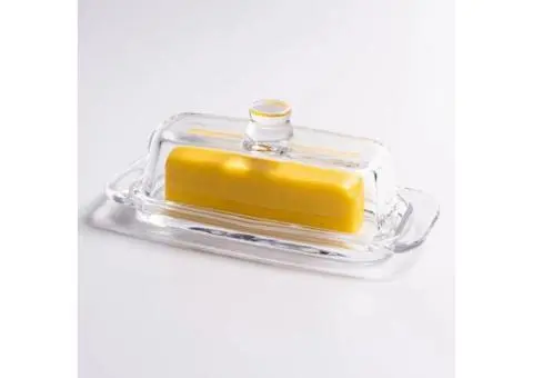 Glass Butter Dish with Cover, Clear Crystal Butter Holder Tray with Lid for Coun