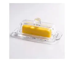 Glass Butter Dish with Cover, Clear Crystal Butter Holder Tray with Lid for Coun