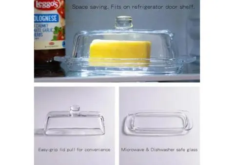Glass Butter Dish with Cover, Clear Crystal Butter Holder Tray with Lid for Coun - 2/2