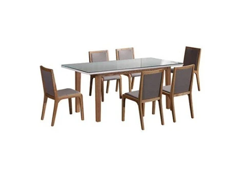 7-Piece White High-Gloss Dining Suite with Wooden Base & 6 Chairs