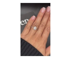 2 Carat White Gold Diamond Ring – Emerald Accent Dot-Dash Side Stone