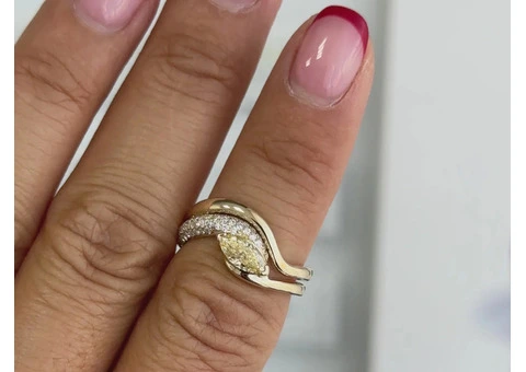 1 Ct Marquise Diamond Engagement Ring – Wave Pavé Band in 14K Yellow Gold