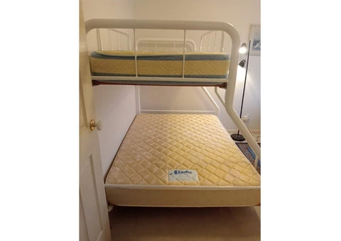 Amart Double Bunk Bed White Metal Frame Timber Slats Single/Double