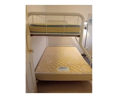 Amart Double Bunk Bed White Metal Frame Timber Slats Single/Double