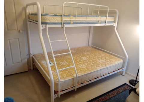 Amart Double Bunk Bed White Metal Frame Timber Slats Single/Double - 2/2