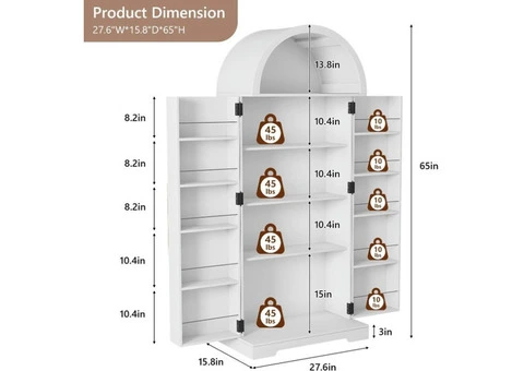 Arch Cabinet - Freestanding Pantry Kitchen Storage with 4 Large Storage Compartm - 3/3