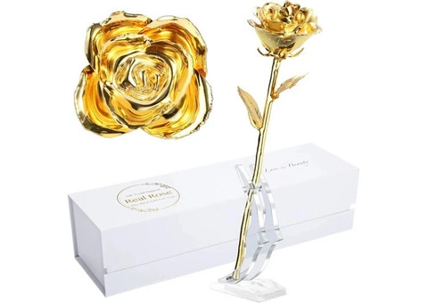 24K Golden Rose, Gold Dipped Rose Made from Real Rose Best and Great Gifts for M