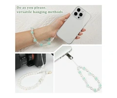 OFFCUP 2 Pack Beaded Phone Bracelet Strap, Flower Pearl Crystal Phone Charm