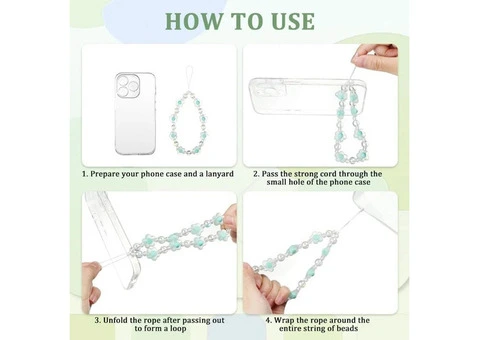 OFFCUP 2 Pack Beaded Phone Bracelet Strap, Flower Pearl Crystal Phone Charm - 3/3