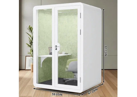 Enclosed Soundproofed Privacy Pod - Light Green Texture Stylish Design
