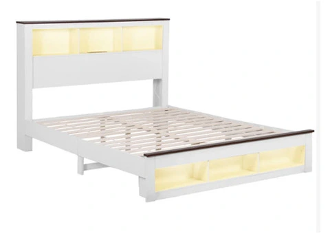 Beige Queen Bed Frame with Storage – Modern Space-Saving Bedroom Solution - 3/4