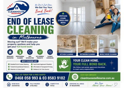 End of Lease Cleaning in Melbourne | Guaranteed Bond Back with Clean House Melbourne - 1/4