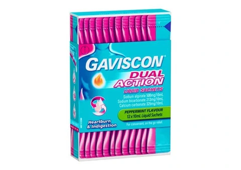 Buy Gaviscon Dual Action Liquid Sachets Peppermint 12 & 24 Pack Australia