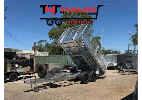 12x7 Tabletop Tipper Trailer 3500kg GVM with Cage, Headboard, Ramp - 1/9