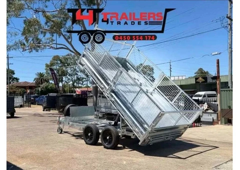 12x7 Tabletop Tipper Trailer 3500kg GVM with Cage, Headboard, Ramp - 9/9