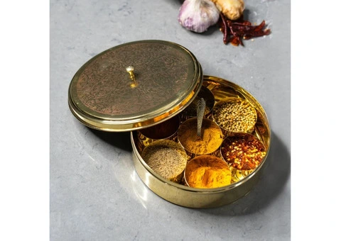 Hand Crafted Brass Spice Box: Every Spice in Its Perfect Place