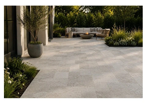 Silver Travertine Pavers for Calming Design Element