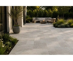 Silver Travertine Pavers for Calming Design Element