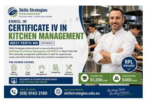 Enrol in Certificate IV in Kitchen Management – West Perth WA