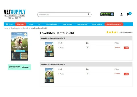 LoveBites DentaShield For Dogs | Daily Dental Health Chews | VetSupply Australia