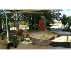 Robyn Coates gets a 94 cm Barramundi