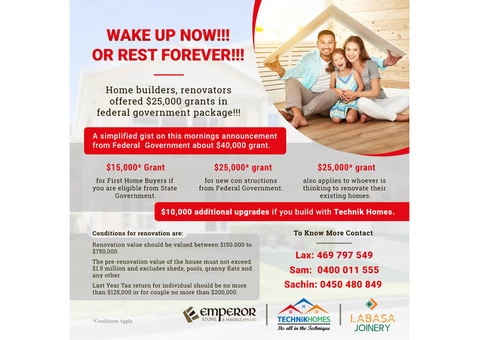 Home builders, renovators offered $25,000 grants in the federal government package - Emperor Stone