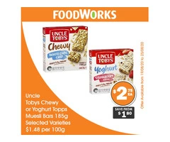 Uncle Tobys Chewy or Yoghurt Topps Muesli Bars For Sale FoodWorks Clovelly