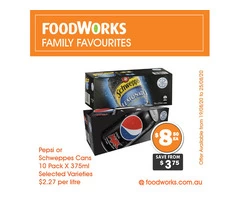 Pepsi or Schweppes Cans For Sale FoodWorks Clovelly